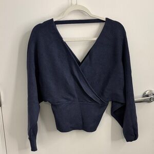 Love Tree Navy Ribbed Knit Top